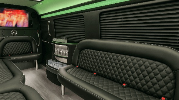 Interior of Inglewood Party Bus Company's 14 Passenger Sprinter Limousine in Inglewood