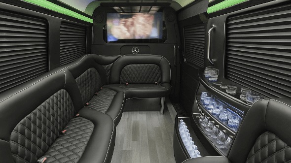 Interior of Thousand Oaks Party Bus Company's 14 Passenger Sprinter Limousine in Thousand Oaks