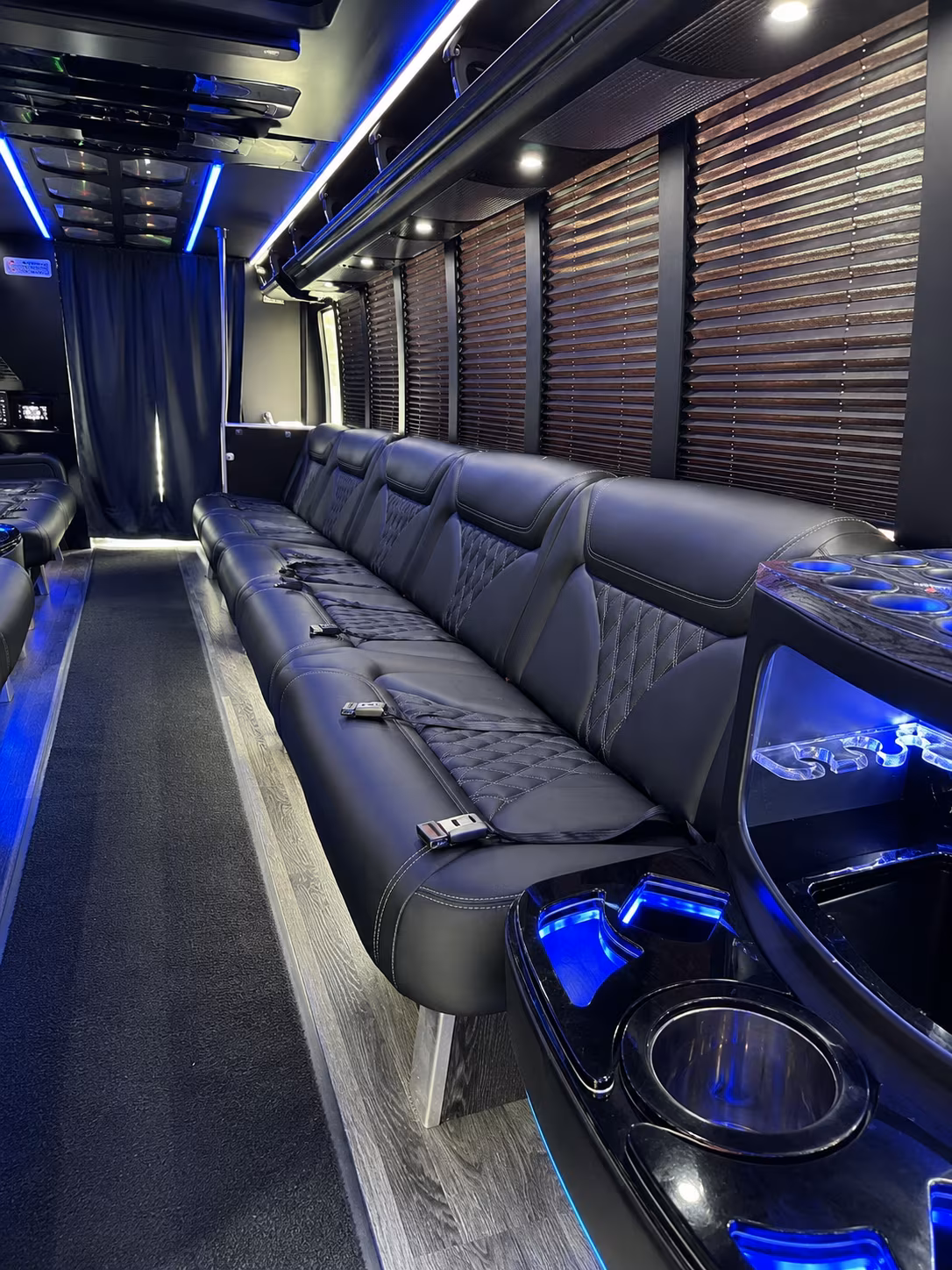 Wedding guests seated inside a party bus serving Simi Valley